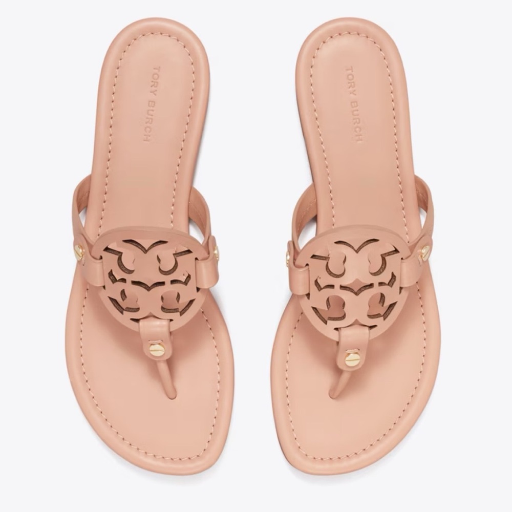 Tory Burch Pink Leather Miller Sandals - Light Sand in color